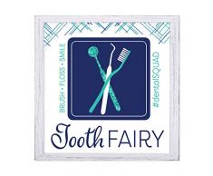 Elanze Designs Schild, Motiv: Zahnfee, Zahnbürste, Smile, 25,4 x 25,4 cm, Weiß