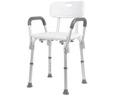 BAKAJI Duschhocker mit Rückenlehne und Armlehnen ausziehbar, HDPE + Kunststoff + Aluminium, Mehrfarbig, Media