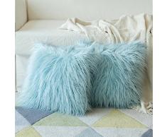 MIULEE Deko New Luxury Serie Merino Style Grün Fell Überwurf Kissen Fall Kissenbezug für Sofa Schlafzimmer Auto 18x18,Set of 2 Fur Light Blue