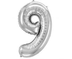 Decor Service Zahl 9 Folienballon, Nylon Folie, Silber, 76 cm