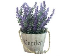 MyGift Kunstpflanze Lavendel, Blume in rustikalem Holz Garten Eimer Blumentopf, Kunstleder, braun