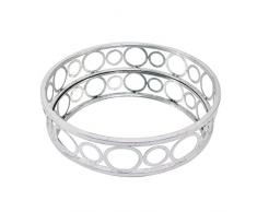 Benjara Rundes Tablett aus Metall mit geometrischen Spiegel-Einsätzen, Silber