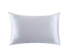 Ethereal Lomoer Kissenbezug, 100 % natürliche reine Seide, für Haar und Haut, 19 mm, hypoallergen, Fadenzahl 600, luxuriöses glattes Satin-Kissenbezug mit verstecktem Reißverschluss, elfenbeinfarben, Standardgröße King hellgrau