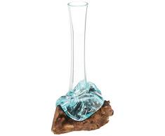 Vivaterra Vase aus Glas und Teakholz, transparent
