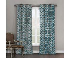 Duck River Textile Kensie Roza Küchen-Vorhang aus 100% Baumwolle, Herz-Druck, für Café, Bad, Waschküche, Schlafzimmer, Schwarz Antik 36 x 96 Blau und Beige