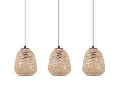EGLO Pendelleuchte Dembleby, 3 flammige Hängelampe Vintage, Natur, Hygge, Hängeleuchte Holz Korb geflochten, Esstischlampe, Wohnzimmerlampe hängend in hell braun, Stahl, E27 Fassung