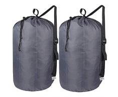 UniLiGis Wäschesack aus reißfestem Nylon mit Riemen, schmutzige Kleidung, Schultertasche mit Kordelzug für Reisen, Schlafsaal, maschinenwaschbar, Wäscheeinlagen, Durchmesser 36,5x66 cm Grey 2 Pack