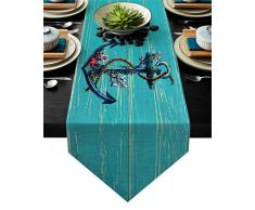 Family Decor Leinen Jute-Tischläufer Kommode Schals Dahlia Blume Dekor Küche Tischläufer für Dinnerurlaub Feiertage Hochzeit Events, Dekor – 18 by 72 Inch Anchor7fad6320