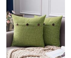 Miulee Dekorative Lendenwirbel-Kissenbezüge, Landhaus-Stil, Leinen, Kissenbezüge, Vintage-Dekor, Beige für Couch Sofa Schlafzimmer Auto 2 pieces, 20x20 Three Button-green