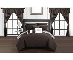 Chic Home Komfort-Set Sigal 20 teilig Wendebettwäsche geometrisch gesteppt Design Komplettbett in Einer Tasche Bettwäsche Bettlaken Dekokissen Kissenbezüge Fenstervorhänge Inkl. King Braun