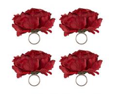 Serviettenringe - Unique S/12, S/6, S/4 Set of 4 Peony Flower Deep Red