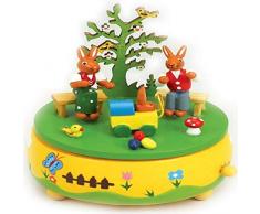 MusicBox Kingdom 42007 Spieluhr Hasen mit Kinderwagen, spielt die Melodie O What a Beautiful Morning