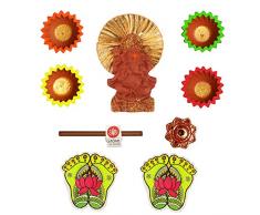 storeindya Diwali Diya Dekorationen Geschenke Festival Decor Toran Wand hängende Rangoli Statue Räucherstäbchen mit Halter Combo Packs Kombi 11