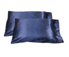 LJL Design Kissenbezug, Seide, Satin,, 2 Stück Standard/Queen 20x 29 Marineblau