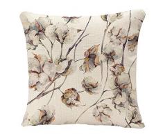 YGGQF Dekorativer Überwurf-Kissenbezug, Weiß Gemälde Aquarell Vintage mit Zweigen und Baumwollblumen Botanische Sommerpflanze Landwirtschaft, dekorativer Kissenbezug für Couch Sofa, Bett, Stuhl, 45,7 x 45,7 cm