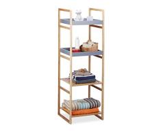Relaxdays, grau Bambus Badregal, 4 Ablageflächen, Holzregal, Standregal, Bambusregal, Küchenregal, HBT 125,5x40x40 cm, Standard