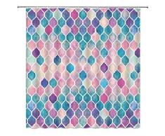 WZFashion Duschvorhang mit Wasserfarbe, Blumen-Motiv, Efeu, romantische und inspirierende Landschaft, Frühlingsblumen-Design, Stoff, Badezimmer-Dekorationsset mit Haken, Türkis/Violett Mermaid Scale