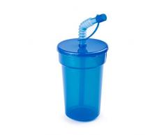 Buntes Trinkglas mit gebogenem Strohhalm, Polypropylen, blau, 1 Stück