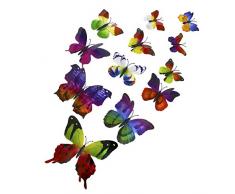 Tupalizy 12 Stück Doppelflügel 3D Schmetterling Wandaufkleber Aufkleber DIY Kunst Basteln Dekoration für Fenster Kühlschrank Kinder Mädchen Baby Schlafzimmer Klassenzimmer Badezimmer Home Office Geburtstag Party bunt