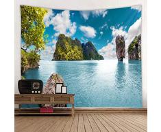 Red Fire Stoff Wandteppich Dekoration Wandkunst Tischdecke Tagesdecke Picknickdecke Strandüberwurf Tapisserien bunt Schlafzimmer Flur Wohnzimmer 79x59 inches Blue Lake Water Island