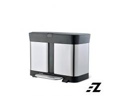 EZ FunShell EZ Mülleimer, 30 Liter, Edelstahl, Doppelfach, Treteimer, rechteckig, mit Absenkautomatik, silberfarben