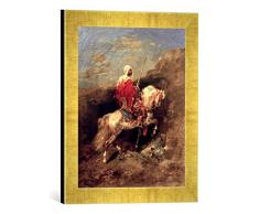 Gerahmtes Bild von Adolf Schreyer Araber mit Pferd, Kunstdruck im hochwertigen handgefertigten Bilder-Rahmen, 30x40 cm, Gold Raya