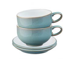 Denby 123048701 Teetasse mit Untertasse, Steingut, Blau