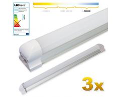 LEDVero 3x SMD LED Röhre 60 cm inklusive Fassung in kaltweiss - Leuchtstoffröhre T8 G13 Tube milchige Abdeckung - Lichtleiste mit 8 W, 800lm- montagefertig