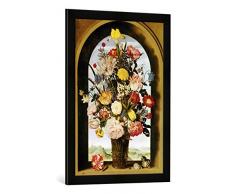 Gerahmtes Bild von Ambrosius Bosschaert Blumenstrauß im Fenster, Kunstdruck im hochwertigen handgefertigten Bilder-Rahmen, 50x70 cm, Schwarz matt
