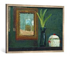 Gerahmtes Bild von Paula Modersohn-Becker Stilleben mit Zuckerdose und Hyazinthe im Glas, Kunstdruck im hochwertigen handgefertigten Bilder-Rahmen, 100x70 cm, Silber Raya