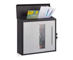 Relaxdays, schwarz-Silber Briefkasten mit Fenster, abschließbar, Schutzklappe, Design Postkasten, HBT: 33 x 35 x 12,5 cm, Standard