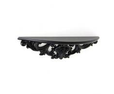 Benjara Moonbay Wandregal aus Holz, handgeschnitzt, Blumenmuster, Schwarz