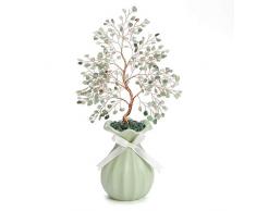 CrystalTears 7 Chakra Heilkristall Geldbaum Feng Shui Kristall Bonsai Baum Skulptur Natur Trommelstein Baum Ornament mit weißer Keramik Blumenvase für Heimdekoration Reichtum Heilungsgeschenk Grüner Aventurin-Kristallbaum