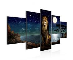 Bilder Afrika Löwe Wandbild 200 x 100 cm Vlies - Leinwand Bild XXL Format Wandbilder Wohnzimmer Wohnung Deko Kunstdrucke Blau 5 Teilig - MADE IN GERMANY - Fertig zum Aufhängen 022951a