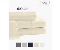 Dormir Bettlaken-Set aus 100 % Baumwolle, Fadenzahl 600, 3-teilig, langstapelig, gekämmte Baumwolle, luxuriös, atmungsaktiv, super weiches und seidiges Satin-Gewebe, passend für Matratzen bis 45,7 cm Tiefe Taschen Twin Sheet Set elfenbeinfarben