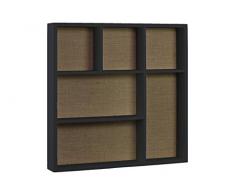 Urban Trends Holz quadratisch Wandregal mit Jute Rückseite und 6 Slots in beschichtet matt Finish, Schwarz