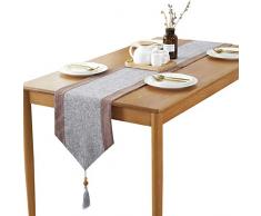 HANGNUO Tischläufer aus Leinen, mit Quasten für Esstisch, Moderne nordische Dekoration für Bauernhof, Kommode, TV-Schrank, Leinen, grau, 13 x 98