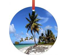 Weihnachtsmann und Schlitten reiten über Punta Cana Strand, Dominikanische Republik, Semigloss flach, runde Form, Weihnachtsbaum, Weihnachtsdekoration – Weihnachtsdekoration und Ornamente