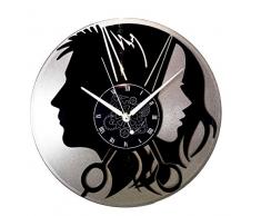 Instant Karma Clocks Instant Karma Wanduhr, doppelt, Vinyl LP 33 Umdrehungen Haarschneidemaschine Barbiere Barber Shop (Silber), Vintage, leise