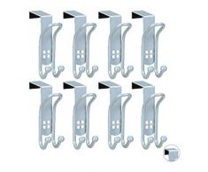 Relaxdays Türhaken, Doppelhaken 8er Set, für Kleidung, Handtücher etc, aus Metall, Größe L für Türstärke von 4,5 cm, Silber, Large