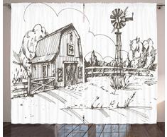 Windmühle Einrichtung Vorhänge Durch ambesonne, rustikal Scheune, Bauernhaus Hand Drawn Illustration Ländlicher Meadow, Wohnzimmer Schlafzimmer Fenster Drapes 2 Panel-Set, dunkelbraun weiß, Textil, Multi 1, 108W x 84L