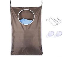 Esther Beauty Wäschesammler zum Aufhängen, platzsparend, mit 2 verstellbaren Edelstahl-Türhaken und 2 Saugnäpfen Coffee