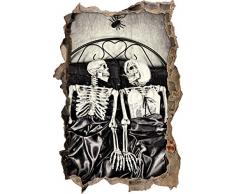 Pixxprint 3D_WD_2377_92x62 Skelettpaar im Bett schwarz weiß Wanddurchbruch 3D Wandtattoo, Vinyl, bunt, 92 x 62 x 0,02 cm