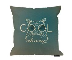 HGOD Designs Katzenkissenbezug, lustige Maulkorb, Katze in Sonnenbrille, mit coolem Design, Baumwolle, Leinen, Polyester, Dekoration, Sofa, Schreibtisch, Stuhl, Schlafzimmer, 40,6 x 40,6 cm 18x18 Inch A5-0075