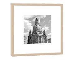 COGNOSCO RH-27-B100 Fotografie im Holzrahmen: Frauenkirche-Kunstdruck-Format 27 x 27 cm-Rahmenfarbe beige-Hochwertiges Wandbild, Geschenkidee oder Souvenir aus Dresden, Holz, Schwarz-Weiß, Rahmen