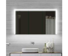 Lux-aqua Aluminium LED Kalt-/ Warmlicht Badezimmer Spiegelschrank SMC12070DP, Silber/Verspiegelt, 1200x700x120mm