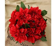 Homyu Kunstblumen Dahlien, künstliche Dahlien, 10 Blüten für Zuhause, Hochzeit, Party, Büro rot