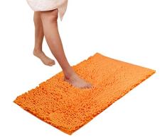 Mikrofaser Chenille Badezimmer Teppiche Teppich Shag rutschfeste Dusche Weich Plüsch saugfähig Badematte Teppich für Badezimmer, Schlafsaal, Zimmer, Küche Roon Duscheinlagen rutschfest Fußmatte Shaggy, Chenille, Orange, 31.5*63