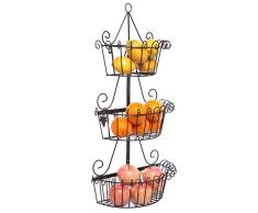 MyGift Dekorative Wand montiert schwarz Rankenwerk Metall Korb 3 Ebenen Regal Organizer Display Rack