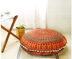 Popular Handicrafts Großer Hippie Mandala Bodenkissenbezug – Kissenbezug – Pouf Überzug rund Bohemian Yoga Decor Boden Kissen Fall – 81,3 cm Kastanienbraun